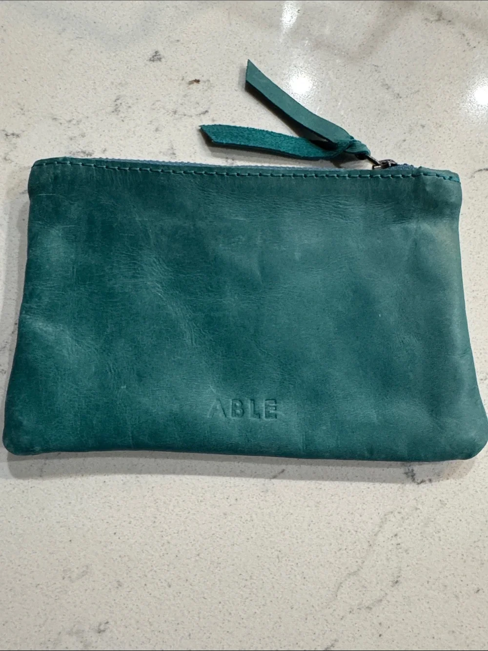 Able Teal Leather Zip Pouch Wristlet